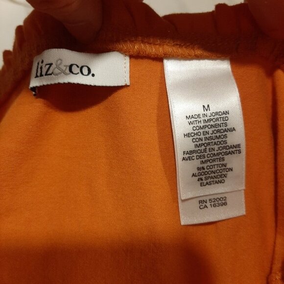 3/$20 LIZ & CO Cap Sleeve Tshirt Ruffled Vneck Shirred Empire Waist Top Pumpkin - Picture 10 of 11